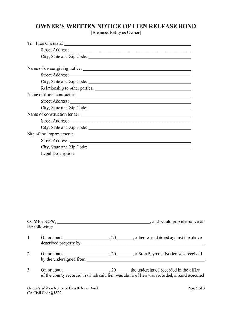 Business Entity as Owner  Form