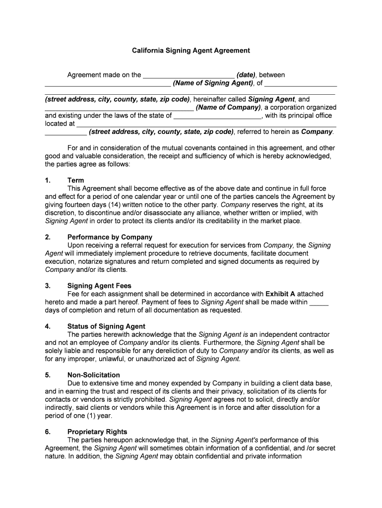 Independent ContractorSigning Agent Agreement  Form