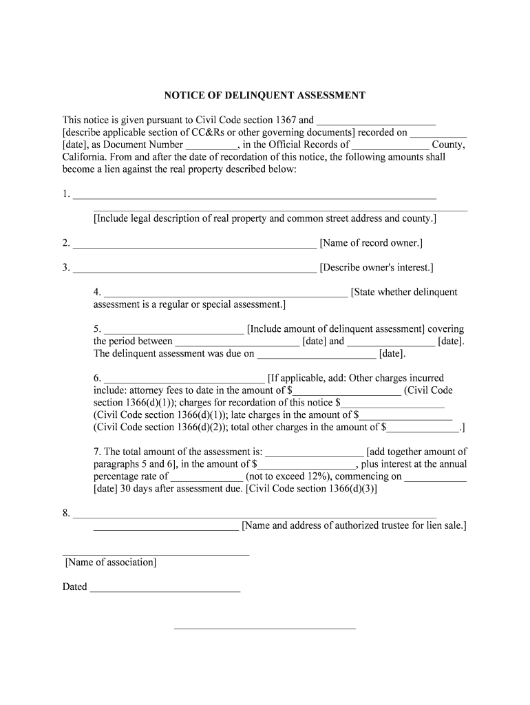 NOTICE of DELINQUENT ASSESSMENT  Form
