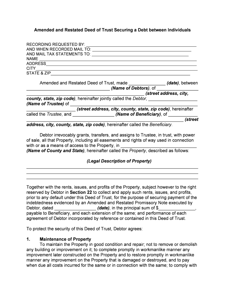 Amended and Restated Deed of Trust Securing a Debt between Individuals  Form