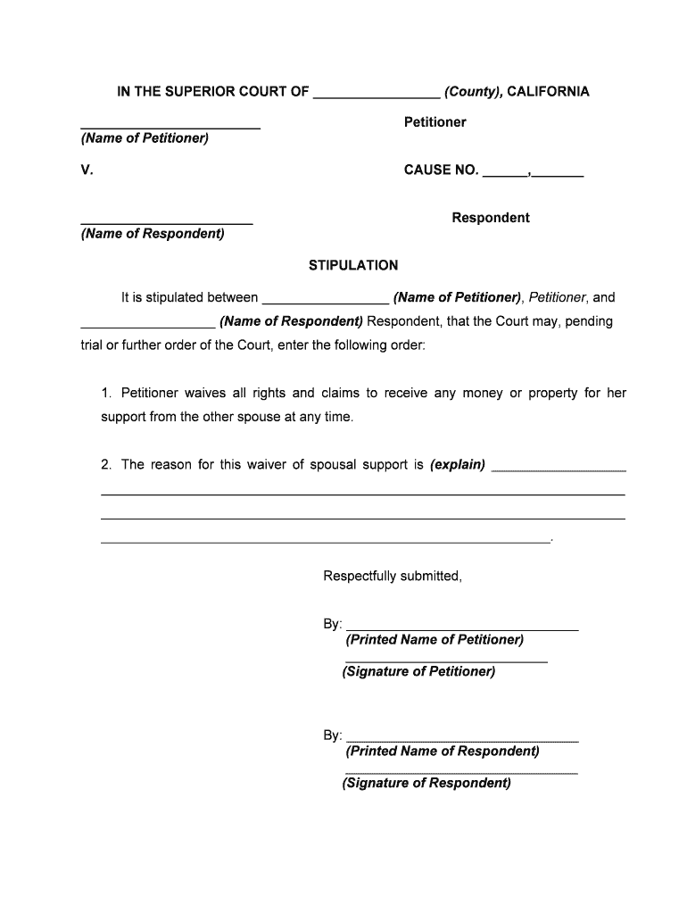 Stipulation Regarding Custody, Visitation, Child Support, and Spousal Support  Form