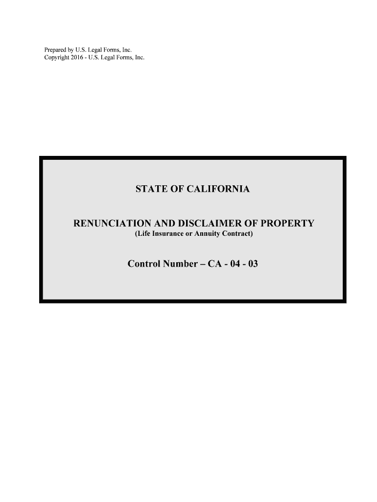 California Renunciation and Disclaimer of Joint Tenant or  Form