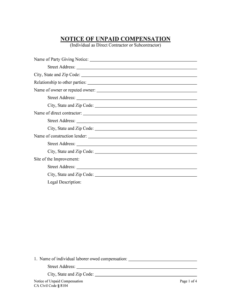 NOTICE of COMPENSATION INDIVIDUAL  Form