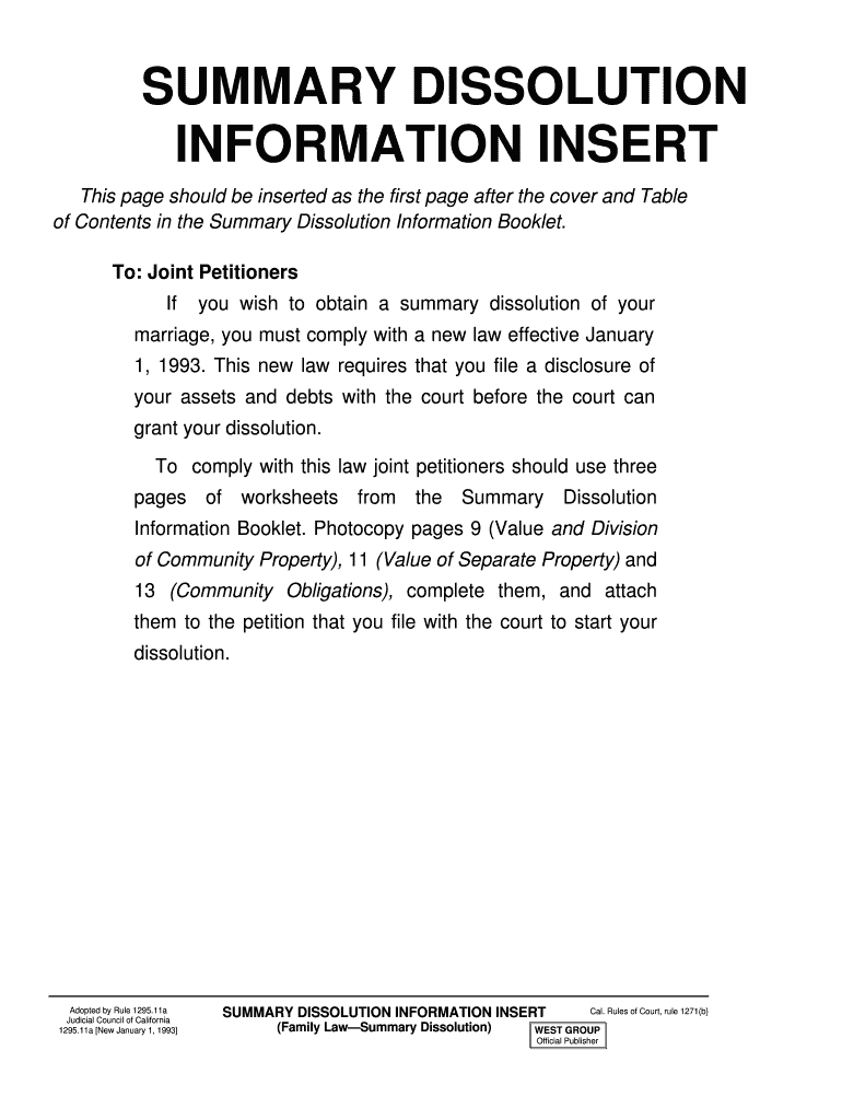 Summary Dissolution Information Ventura County Superior