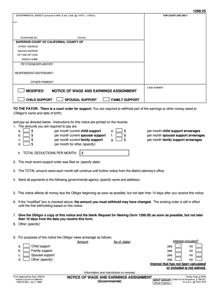 Fillable Online Famguardian1 NOTICE of WAGE and EARNINGS  Form