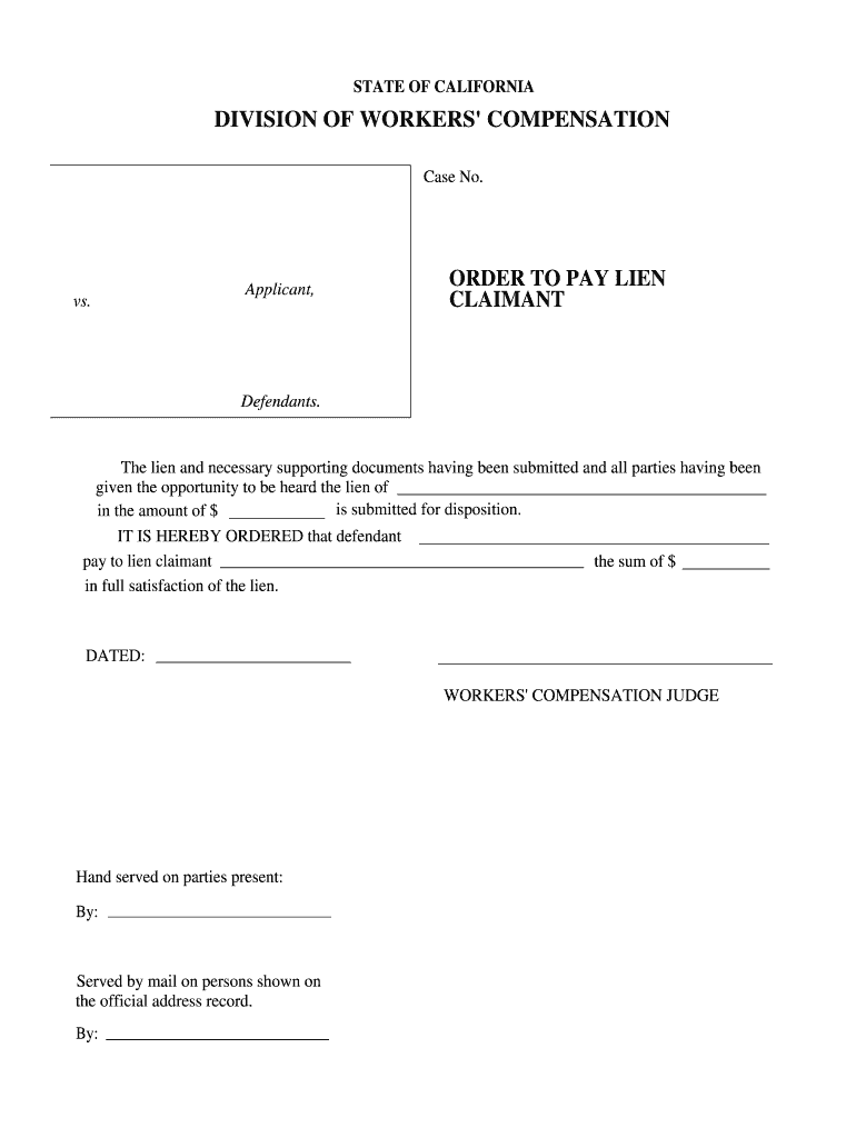 DWC Lien Filing California Department of Industrial Relations  Form