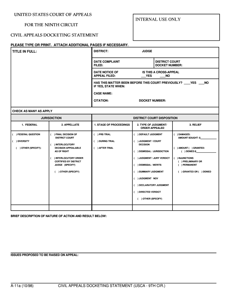 INTERNAL USE ONLY UNITED STATES COURT of APPEALS for the  Form