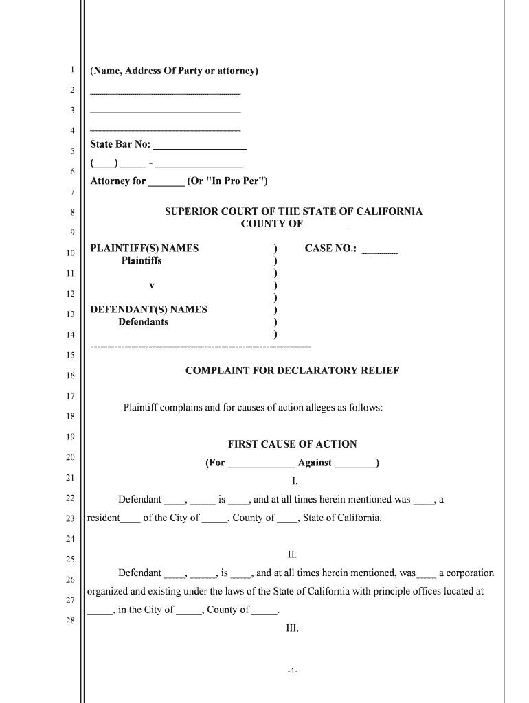 COMPLAINT for DECLARATORY RELIEF  Form