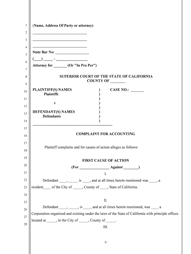 COMPLAINT for ACCOUNTING  Form