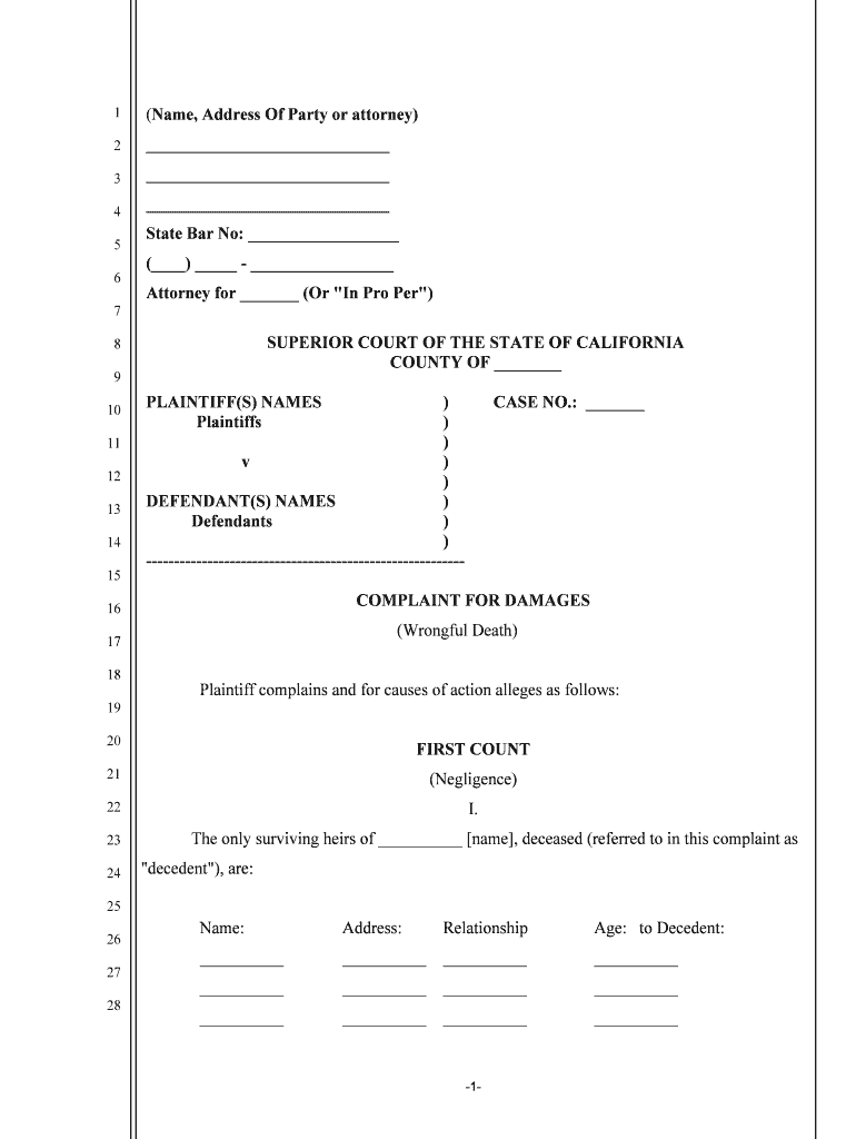 COMPLAINT for DAMAGES  Form