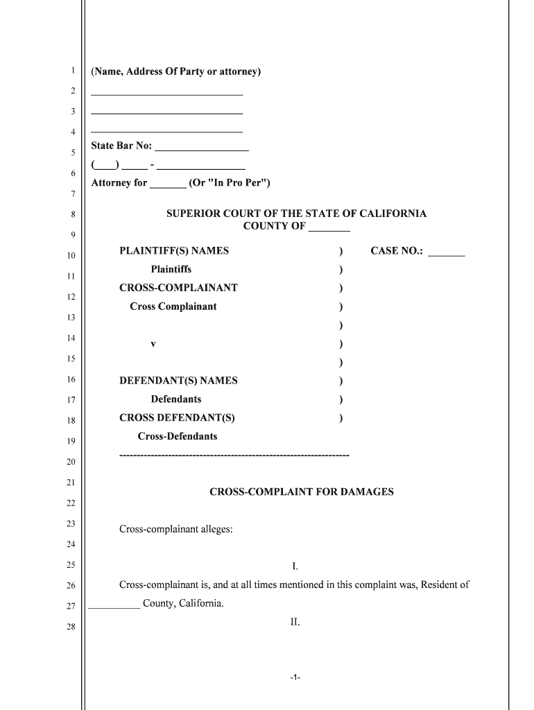 The Superior Court of the State of California in and for the County  Form