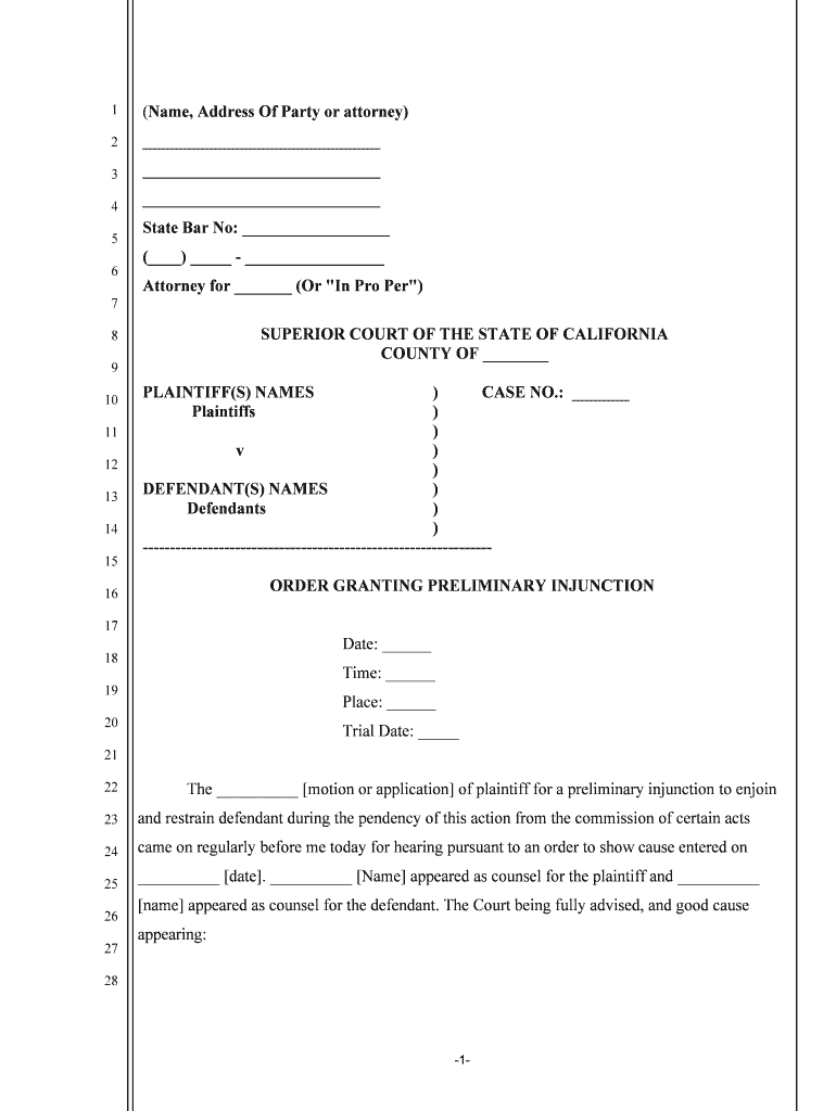 ORDER GRANTING PRELIMINARY INJUNCTION  Form