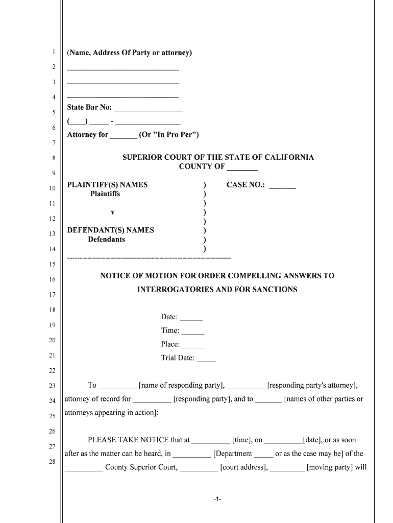 NOTICE of MOTION for ORDER COMPELLING ANSWERS to  Form