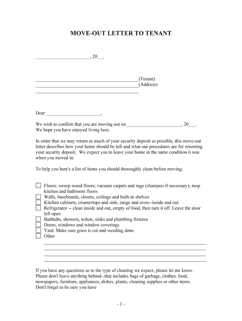 MOVE OUT LETTER to TENANT  Form