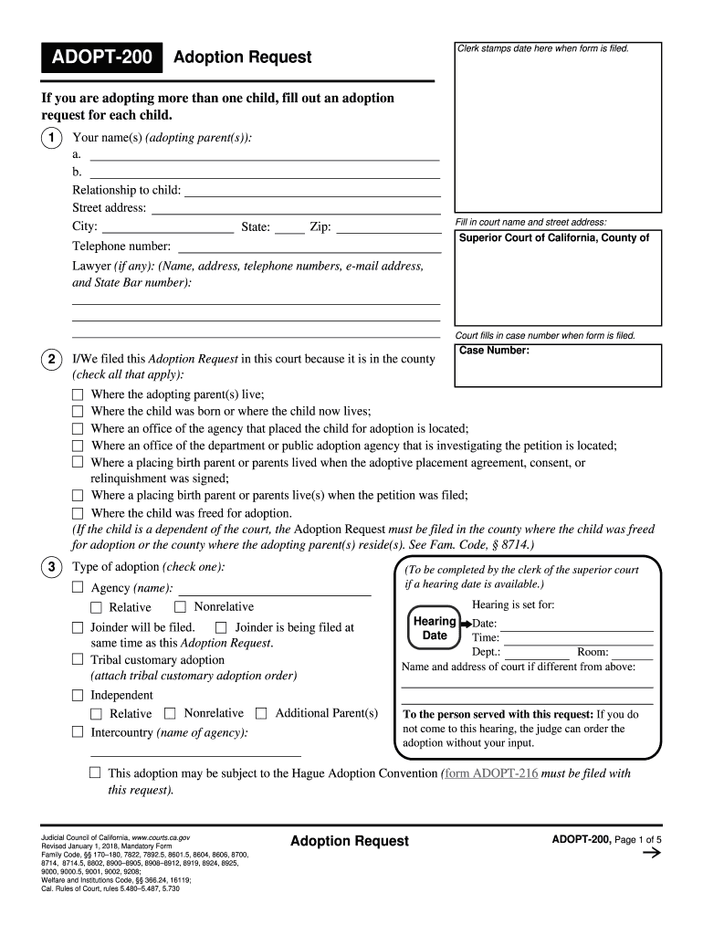 Fillable Online Fillable Online ADOPT 200 Adoption Request Fax  Form
