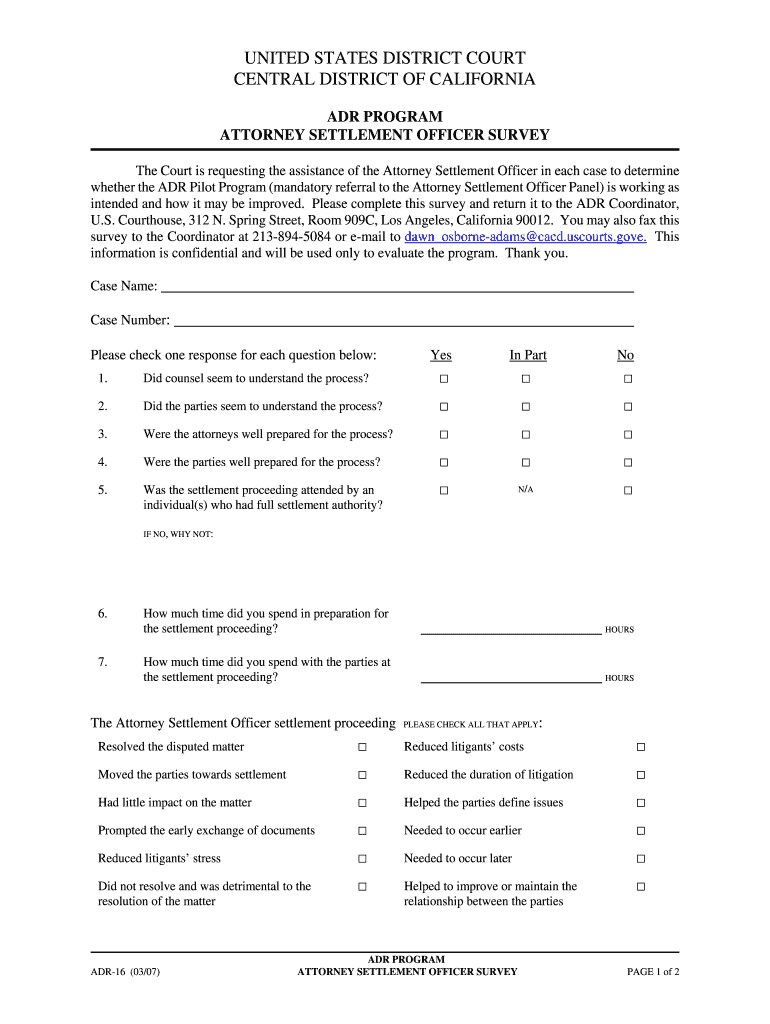 ATTORNEY SETTLEMENT OFFICER SURVEY  Form