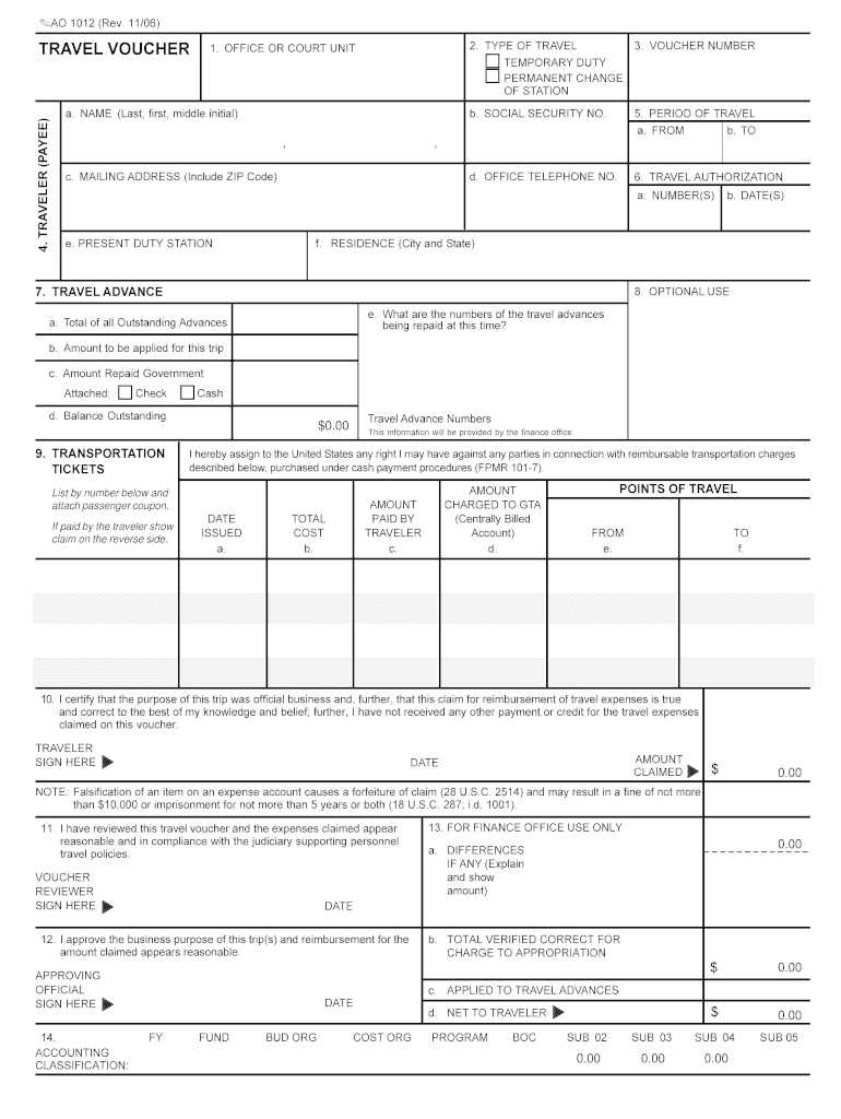 Optional Form 1012 Travel Voucher GSA Gov