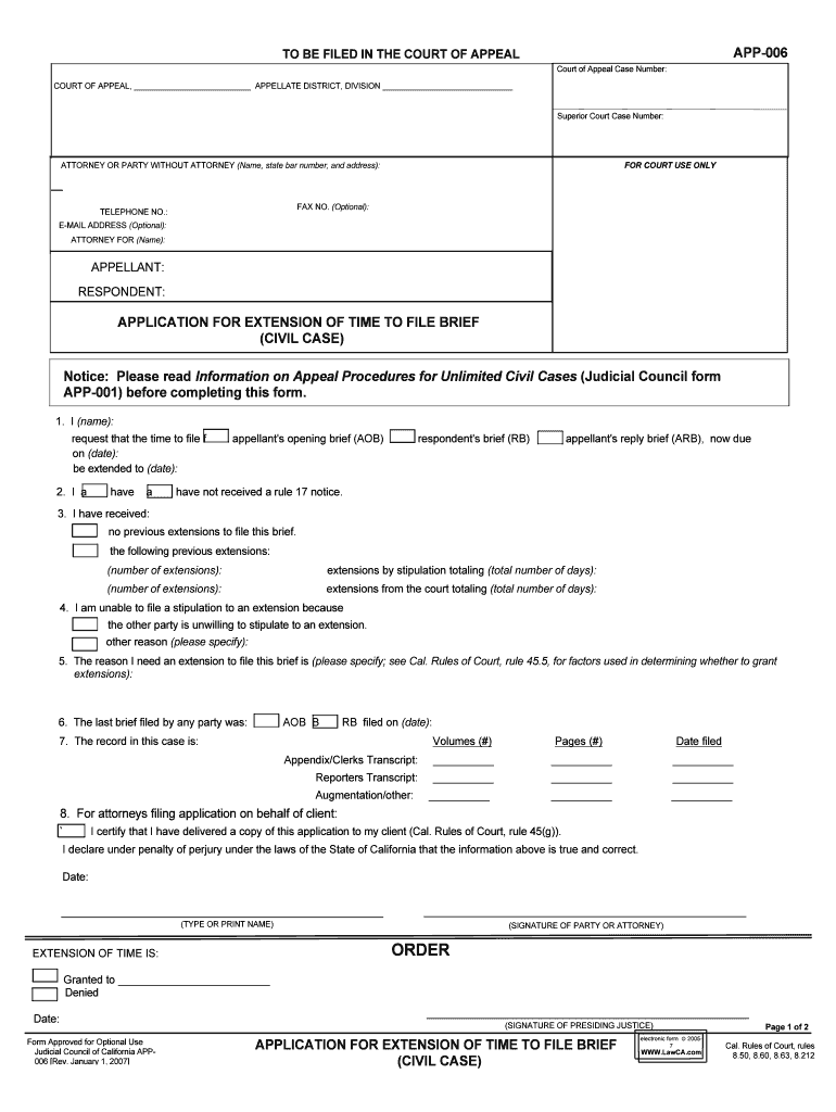 To BE FILED in the COURT of APPEAL APP 004 COURT of APPEAL  Form