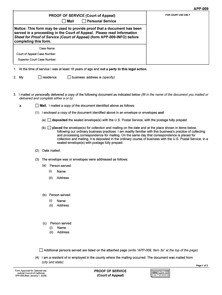 APP 009E Proof of Electronic Service Court of Appeal  Form