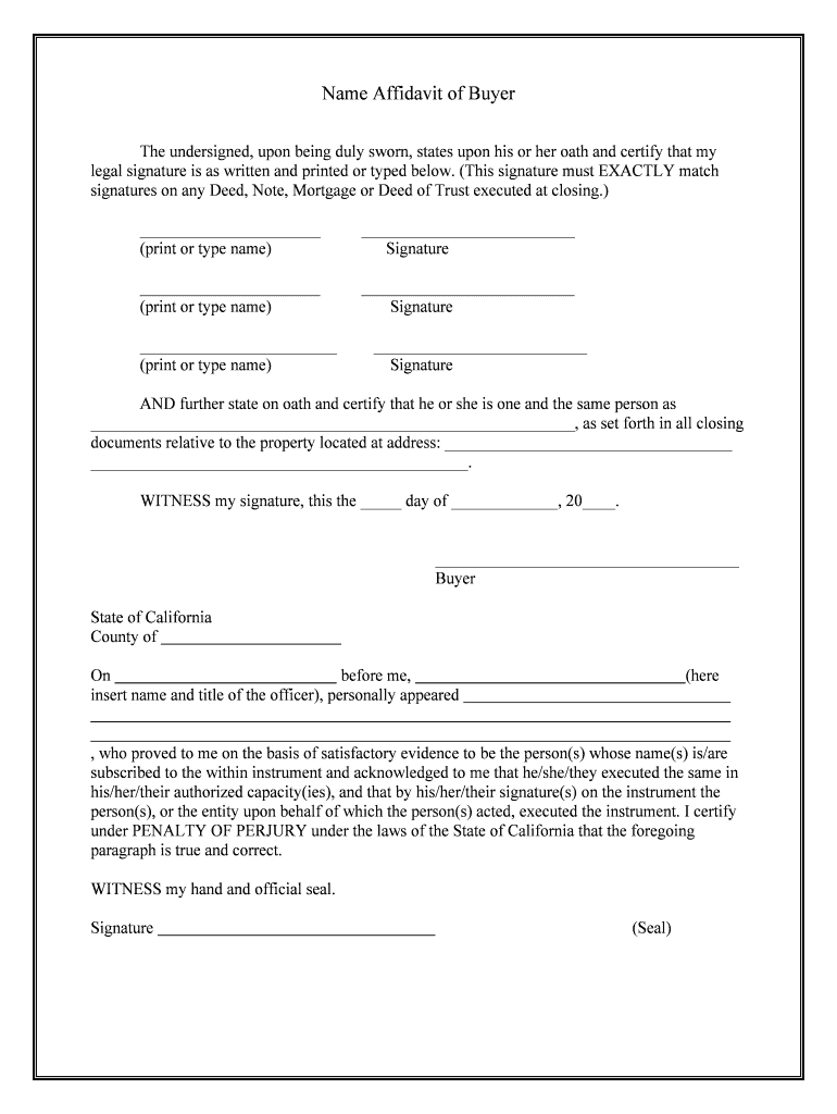 Signatures on Any Deed, Note, Mortgage or Deed of Trust Executed at Closing  Form