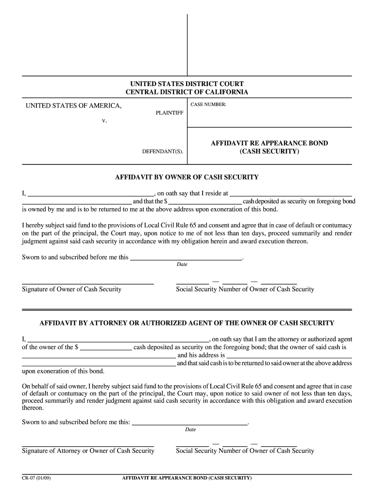 Bond PostingsCentral District of CaliforniaUnited States  Form