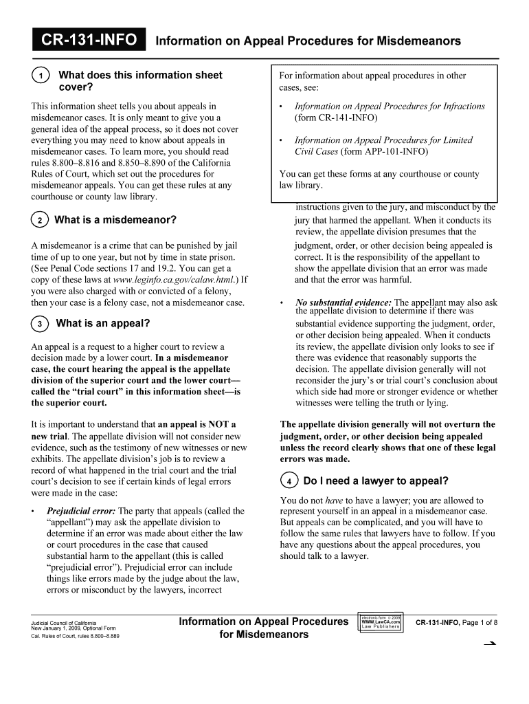 CR 131 INFO Information on Appeal Procedures for