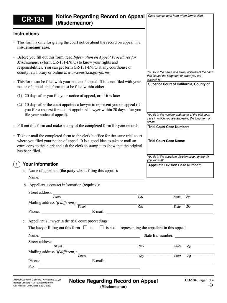 Fill Fillable Form CR 132 Notice of Appeal