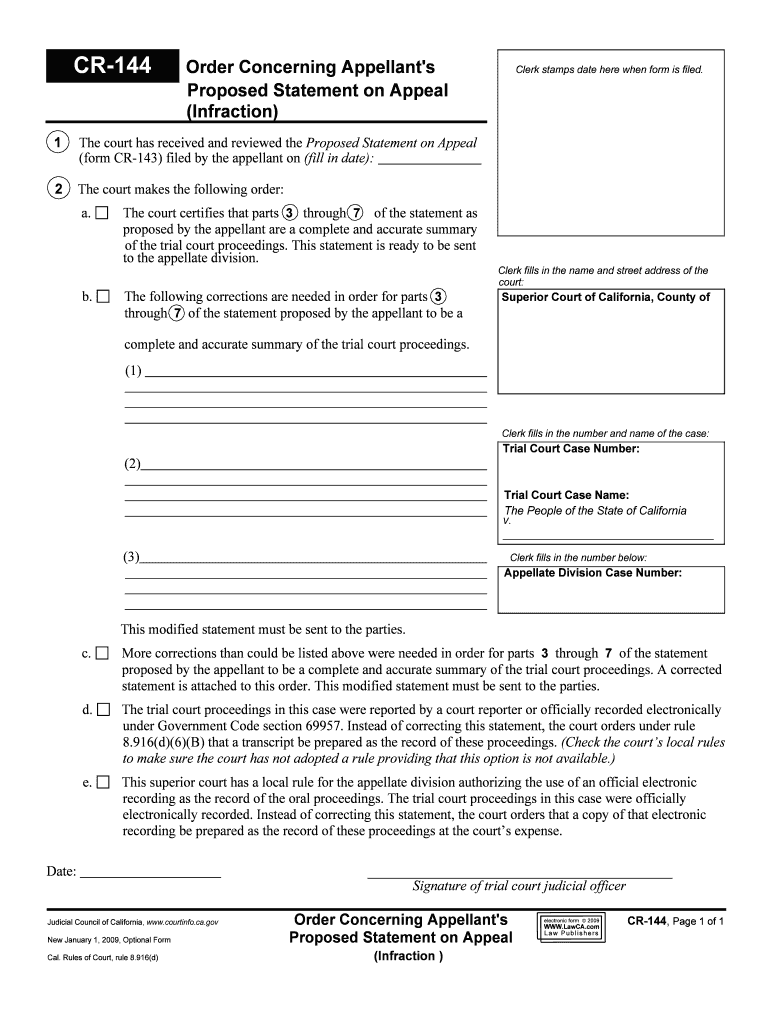 CR 144 Order Concerning Appellant's Proposed Statement on  Form