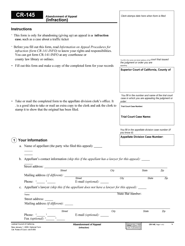 Infraction Appeal Booklet Orange County Superior Court  Form