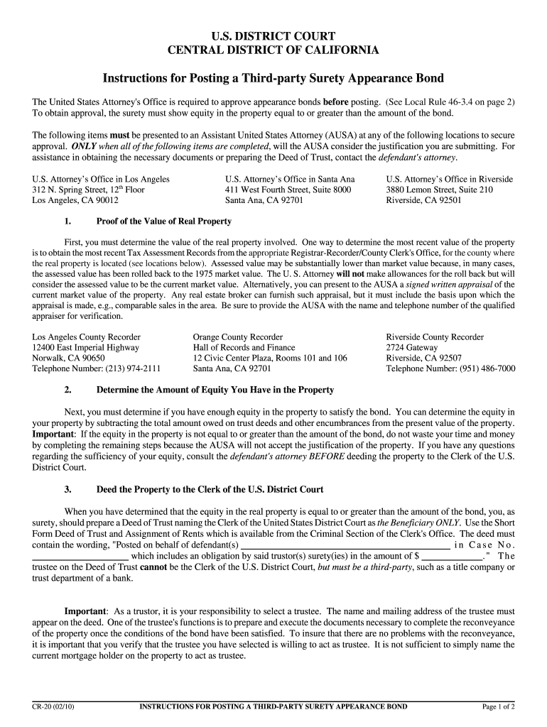 California Instructions for Posting a Third Party Surety  Form