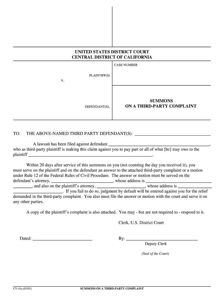 Summons in a Civil Action City of Santa Monica  Form