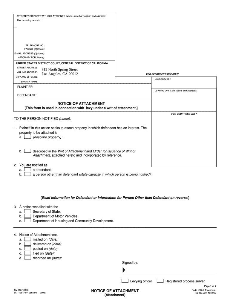 Plaintiff in This Action Seeks to Attach Property in Which Defendant Has an Interest  Form