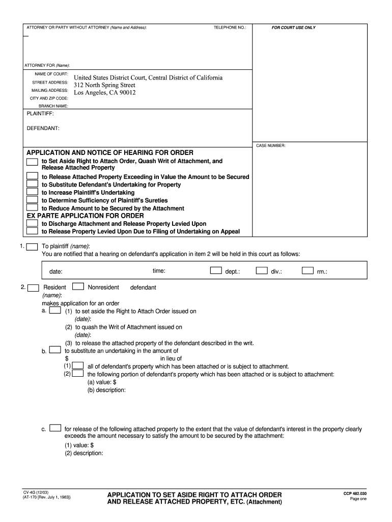 APPLICATION and NOTICE of HEARING for ORDER  Form