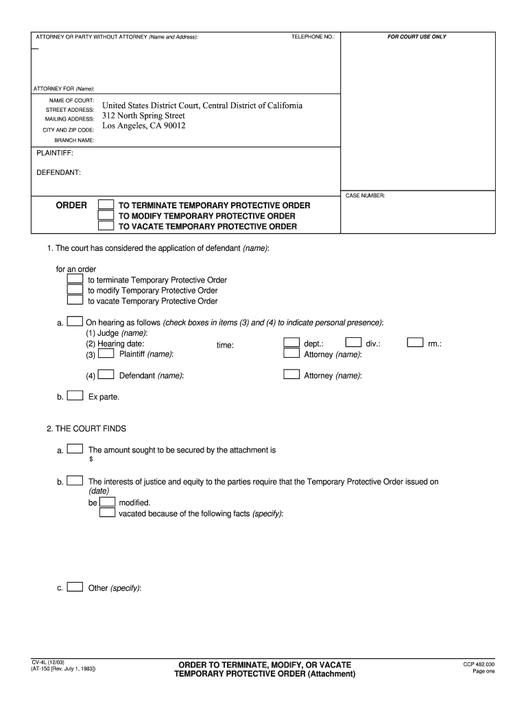 To MODIFY TEMPORARY PROTECTIVE ORDER  Form