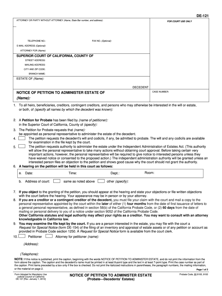 DE 121 California Courts CA Gov  Form