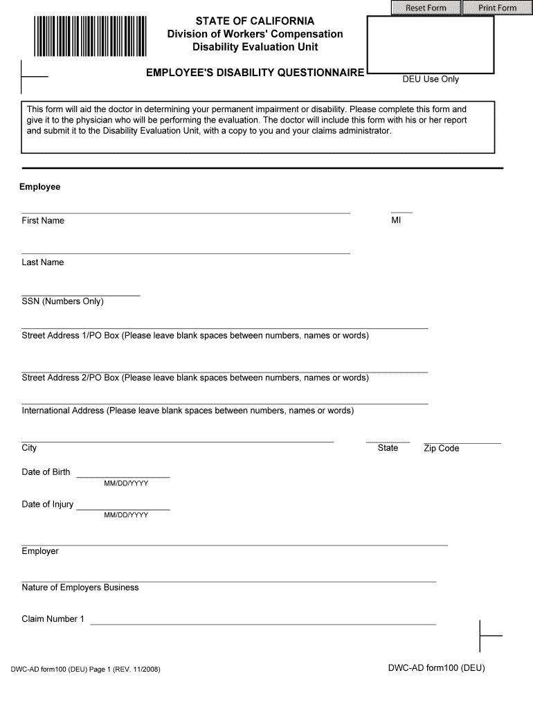 STATE of CALIFORNIA Division of Workers' Compensation  Form