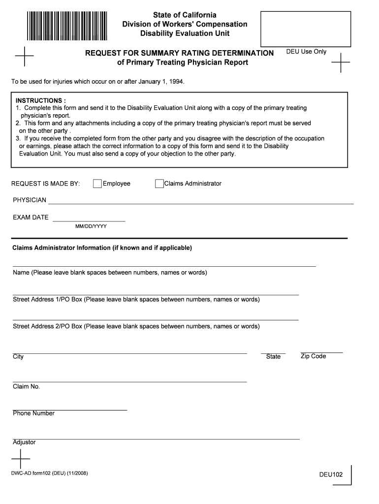 Complete This Form and Send it to the Disability Evaluation Unit along with a Copy of the Primary Treating