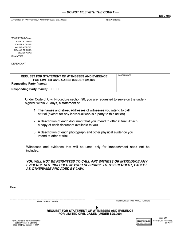 Request for Statement of Witnesses Request for Statement of Witnesses  Form