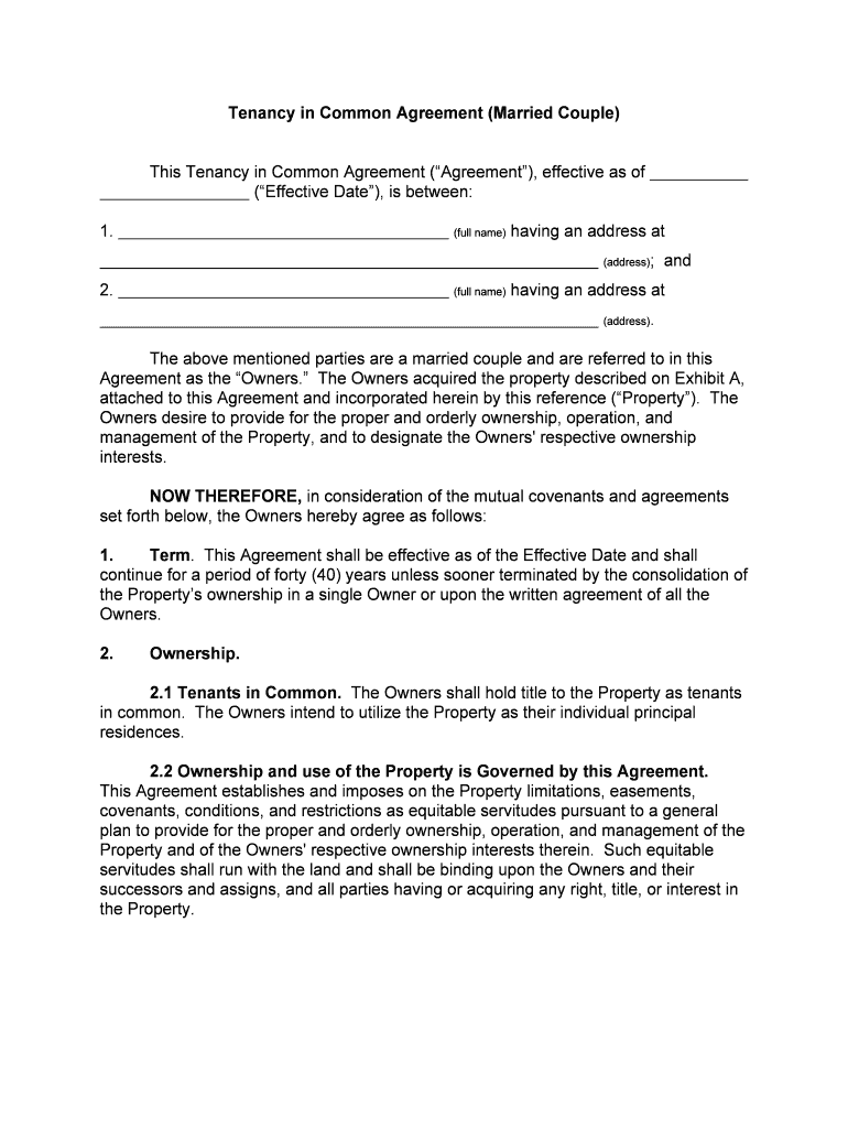 Tenancy in Common Agreement Married Couple  Form