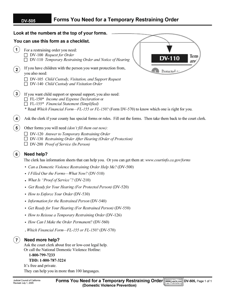 DV 505 INFO How Do I Ask for a Temporary Restraining Order?  Form