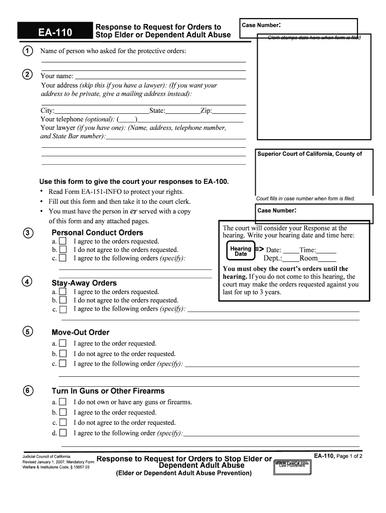 Respond to a Restraining Order Elderabuseselfhelp  Form