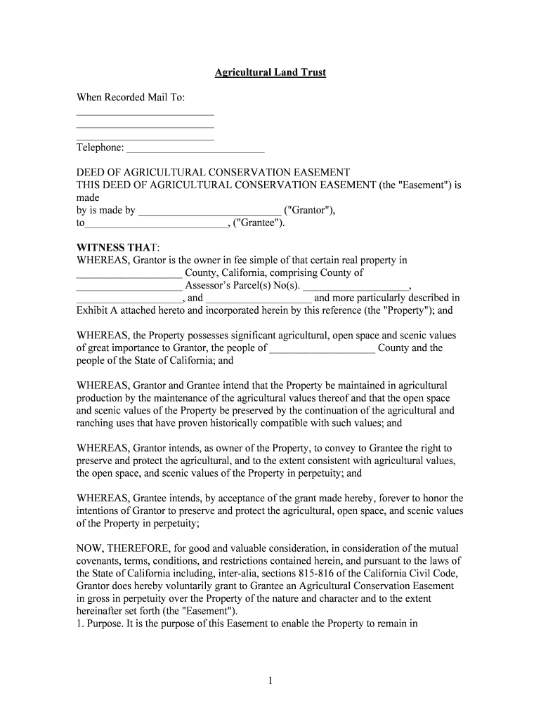 Sample Agricultural Conservation Easement  Form