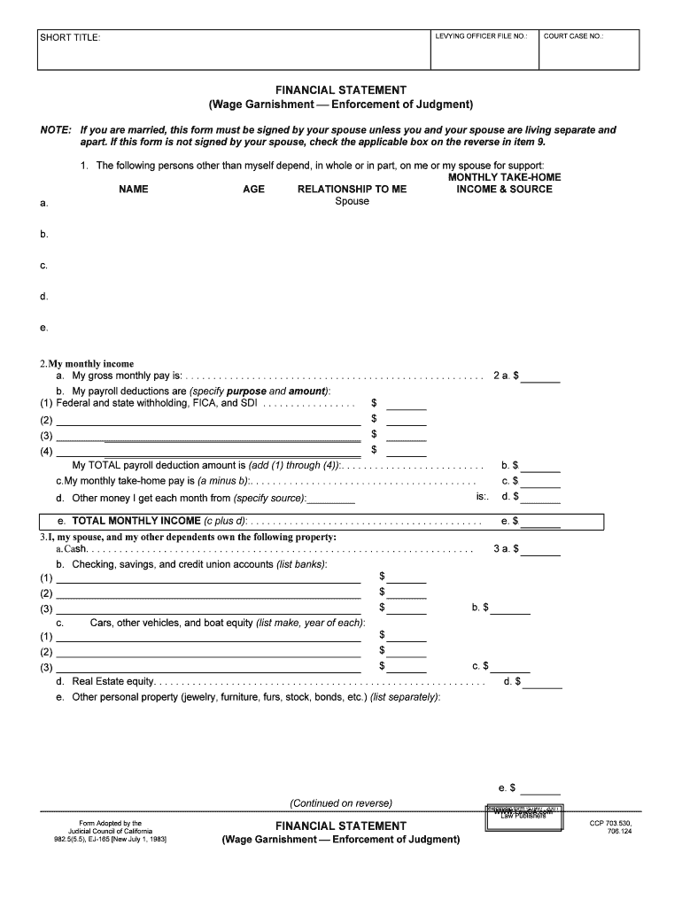Form Wg 007 Form Ej 165 &amp;quot;Financial Statement Wage