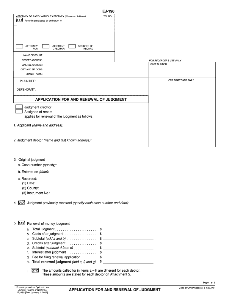 EJ 195 NOTICE of RENEWAL of JUDGMENT California Courts  Form