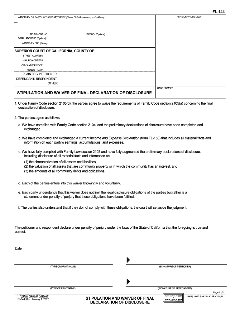 Under Family Code Section 2105d, the Parties Agree to Waive the Requirements of Family Code Section 2105a Concerning the Final  Form