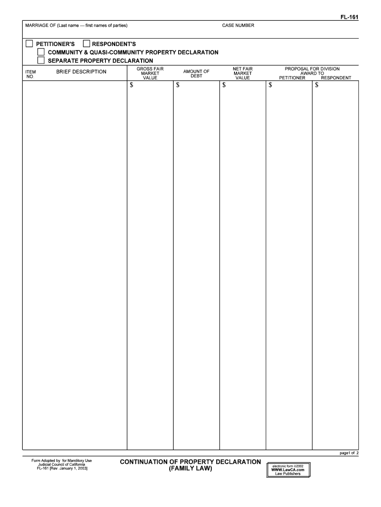 Continuation of Property Declaration Family Law  Form