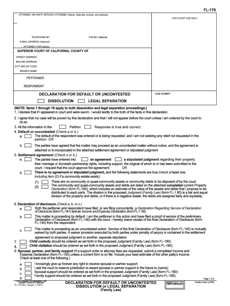 Form CA FL 170 Fill Online, Printable, Fillable