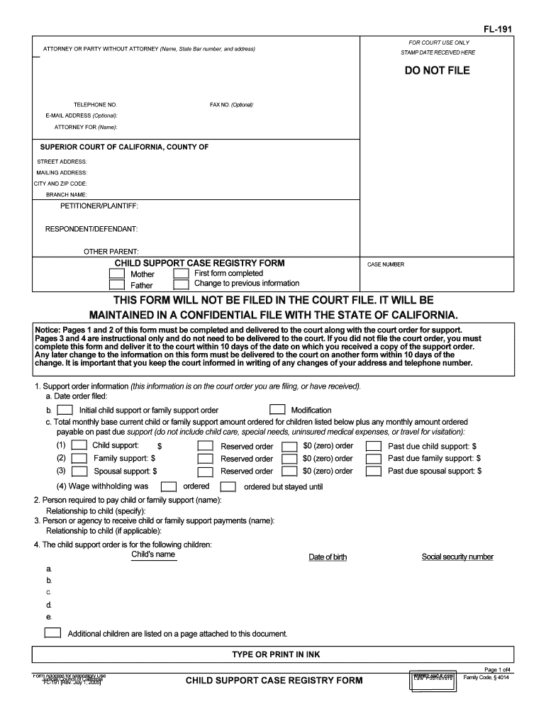 Fl191 FL 191 ATTORNEY or PARTY WITHOUT ATTORNEY  Form