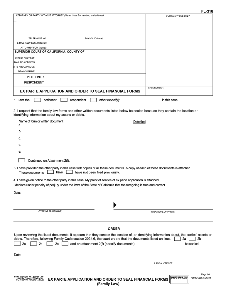 EX PARTE APPLICATION and ORDER to SEAL FINANCIAL FORMS