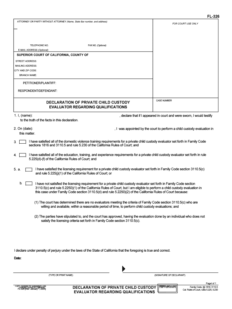 DECLARATION of PRIVATE CHILD CUSTODY  Form